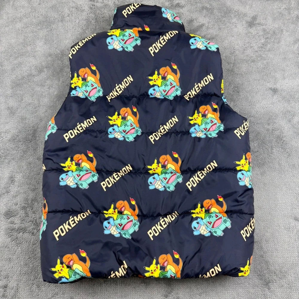 H&M Pokemon Puffer Vest Kids 8-10 Navy Pikachu Bulbasaur Squirtle Charmander